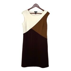 Spense Tan Brown & Ivory Cream Colorblock Sleeveless Modest Knit Dress Size 8